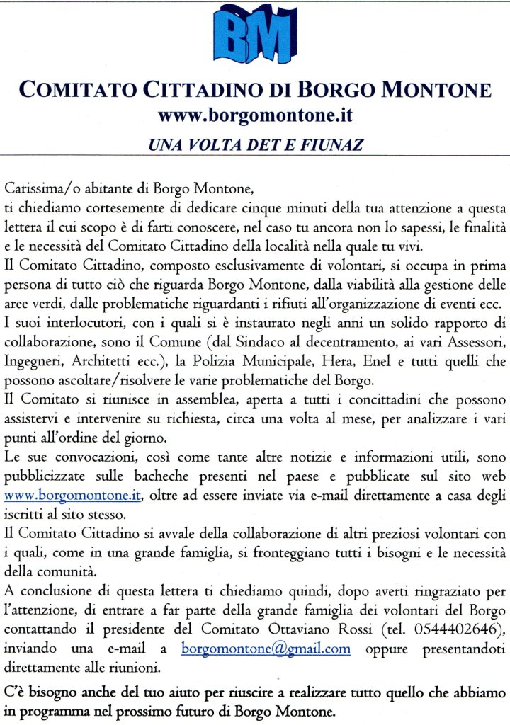 lettera ai residenti